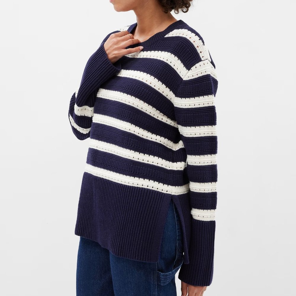 GAP Relaxed Navy/white-striped Mixed-Stitch Tunic Sweater/ NWT / Small
